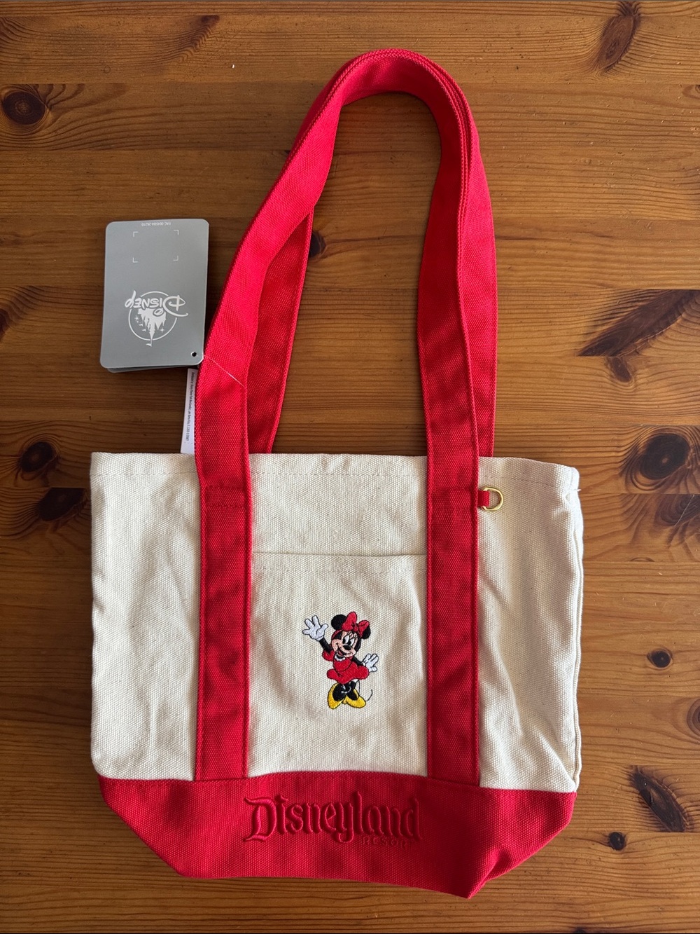 Disney Disneyland Resort Canvas Tote Bag Minnie MouseEmbroidery in Red and Cream